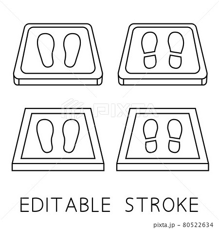 Sanitizing mats simple icons. Antibacterial equipped in flat style. Disinfection carpet for shoes. Set of disinfectant mats. Editable stroke Sanitizing mats simple icons. Antibacterial equipped in flat style. Disinfection carpet for shoes. Set of disinfectant mats. Editable stroke 80522634