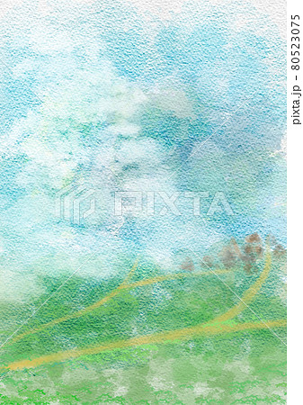 夏 入道雲 田舎 水彩風手描きイラストのイラスト素材 夏 入道雲 田舎 水彩風手描きイラストのイラスト素材
