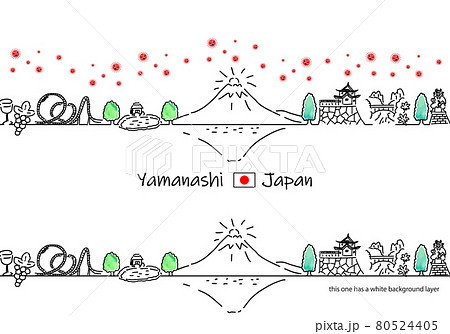 山梨の街並みと新型コロナウイルスのシンプル線画セット 山梨の街並みと新型コロナウイルスのシンプル線画セット 80524405