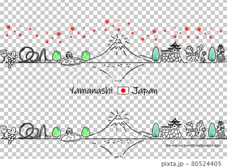山梨の街並みと新型コロナウイルスのシンプル線画セット 山梨の街並みと新型コロナウイルスのシンプル線画セット 80524405