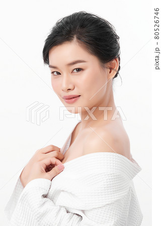 Beautiful young asian woman with clean fresh skin on white background, Face care, Facial treatment, Beautiful young asian woman with clean fresh skin on white background, Face care, Facial treatment, 80526746