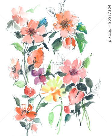 透明水彩 水彩画 花のイラスト素材