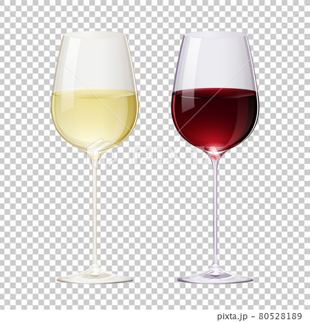 リアルな赤ワインと白ワインのグラスのイラストのイラスト素材