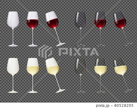 リアルな赤ワインと白ワインのグラスのイラスト素材セットのイラスト素材 8055