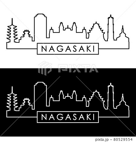 Nagasaki city skyline. Linear style. Nagasaki city skyline. Linear style. 80529554