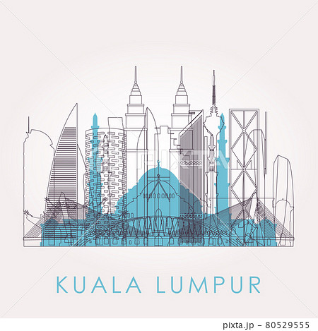 Outline Kuala Lumpur skyline with landmarks.  80529555