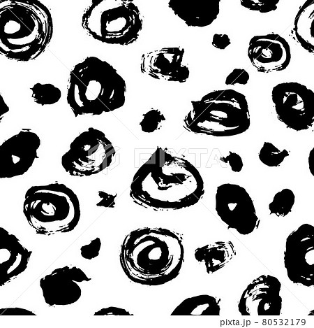 Vector seamless pattern. Abstract background with brush circles. Monochrome hand drawn texture. Black color. Grange paint blot and dot. Stripe, stroke for school and teen, kid design 80532179