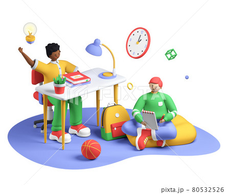 Doing homework - colorful 3D style illustration Doing homework - colorful 3D style illustration 80532526