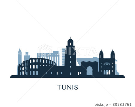 Tunis skyline, monochrome silhouette. 80533761