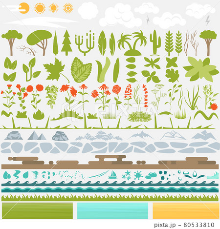 Landscape constructor. Set of different nature forests and hills. 80533810