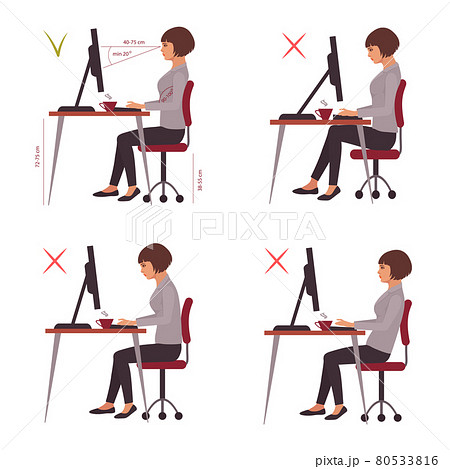 correct sitting position, office desk posture, vector 80533816