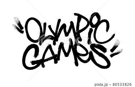 Sprayed olympic games font graffiti with overspray in black over white. Vector illustration. 80533826