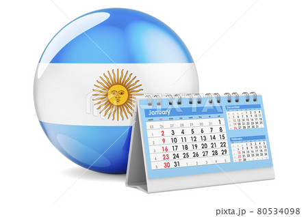 Desk calendar with Argentinean flag. 3D rendering 80534098
