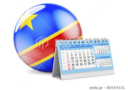 Desk calendar with Democratic Republic of Congo flag. 3D rendering 80534131