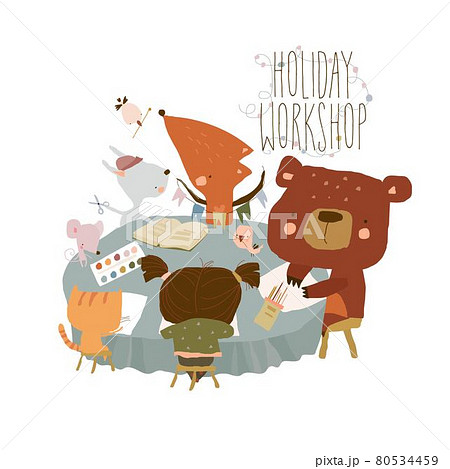 Creative Process with Child painting and Childrens Handiwork. Holidays Workshop 80534459