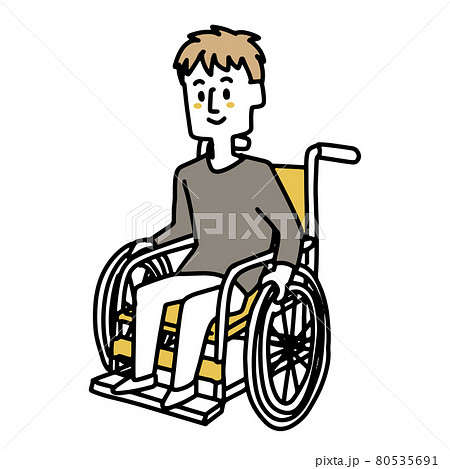 車椅子に乗っている若い男性のイラスト素材