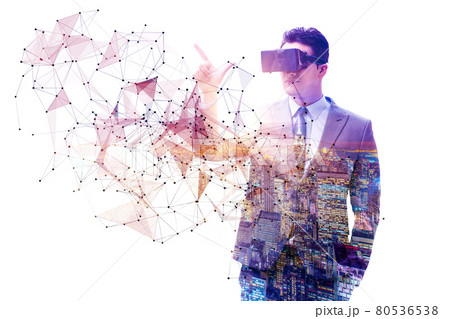 Man in neural network concept with VR glasses Man in neural network concept with VR glasses 80536538