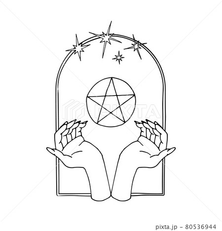 Vintage Mystic hands and 5 rays star inside arch Vintage Mystic hands and 5 rays star inside arch 80536944