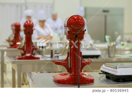 Professional chef workplace with modern food mixers at cuisine of restaurant 80536945