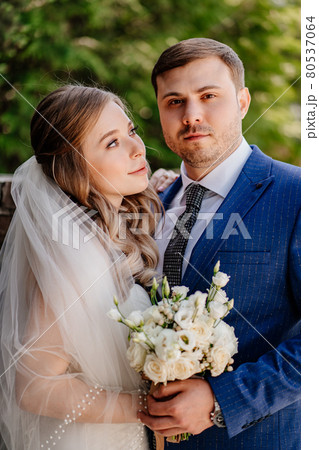 portrait of the bride and groom. beautiful and romantic newlyweds.  80537064