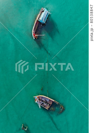 Than Mayom Bridge, Sunken and drowning boats in koh Chang, Trat, Thailand Than Mayom Bridge, Sunken and drowning boats in koh Chang, Trat, Thailand 80538847