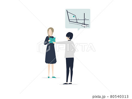外国人に道を案内する日本人男性のイラスト素材 80540313