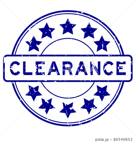 Grunge blue clearance word with star icon round rubber seal stamp on white background 80540652