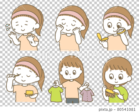 身だしなみを整える女性 セット01のイラスト素材