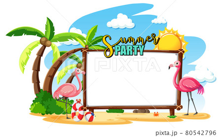 Empty banner board with flamingo on the beach isolated 80542796