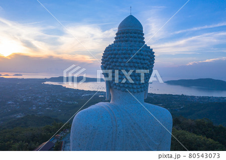 aerial view Phuket big Buddha blue in sunrise. 80543073