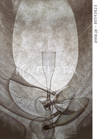 Abstract still life with glasses on reflective surface Abstract still life with glasses on reflective surface 80543623