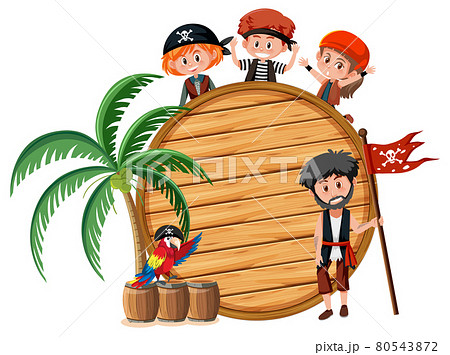 Many pirate kids with an empty banner isolated on white background Many pirate kids with an empty banner isolated on white background 80543872