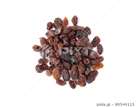 Dried raisins on white background 80544115