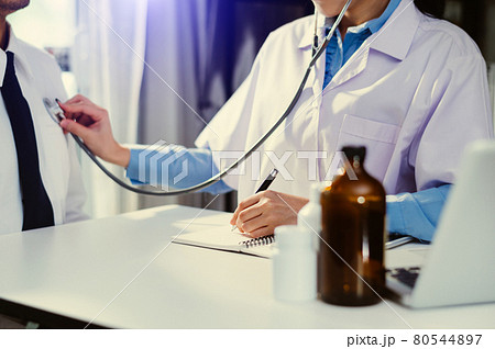 medical technology concept,smart doctor hand working with modern laptop computer with his team virtual icon diagram 80544897