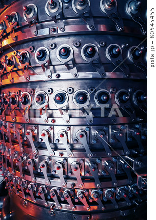 Electric generating engine of a gas pumping unit. A huge turbine in the enterprise for clean energy. 80545455