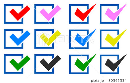 カラフルなチェックマークのパターン別イラストのイラスト素材