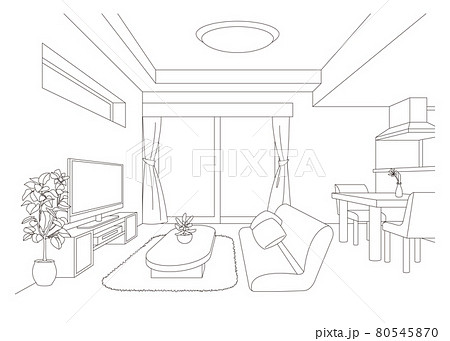 リビングルームの線画ベクターイラスト リビングルームの線画ベクターイラスト 80545870