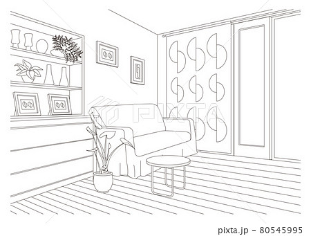 リビングルームの線画ベクターイラスト 80545995