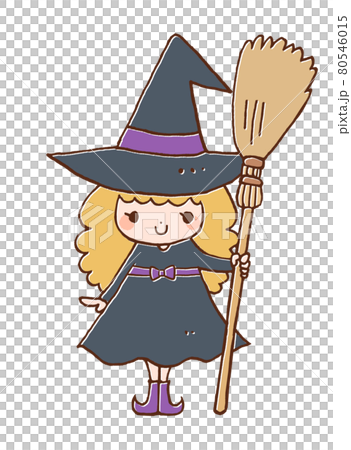 箒を持った魔女の女の子のイラスト 箒を持った魔女の女の子のイラスト 80546015