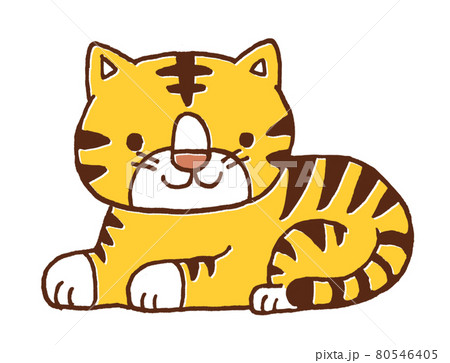 寝そべる虎のゆるい手描きイラストのイラスト素材