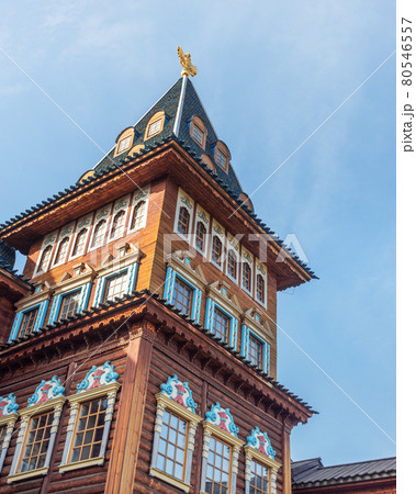 Detail of Wooden palace of Tsar Alexei Mikhailovich in Kolomenskoye park on autumn. Moscow. Russia 80546557