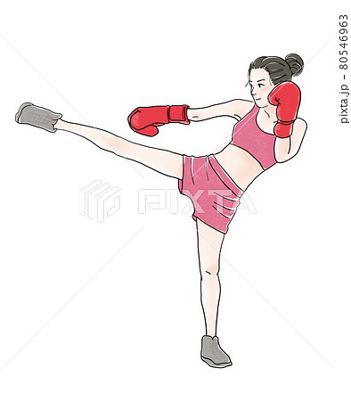 ボクシングする女性のイラスト素材