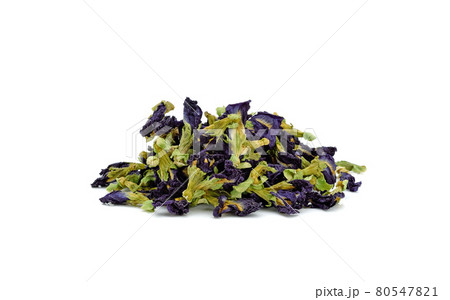 Dried butterfly pea flower on white background Dried butterfly pea flower on white background 80547821