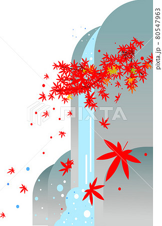 紅葉の滝 秋の和風背景イラストのイラスト素材