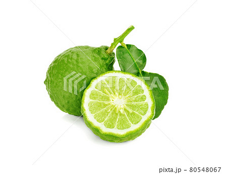 Bergamot fruit with leaf isolated on white background Bergamot fruit with leaf isolated on white background 80548067