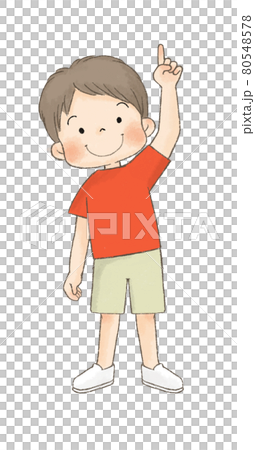 上を指差す子供（夏服、男の子） 80548578