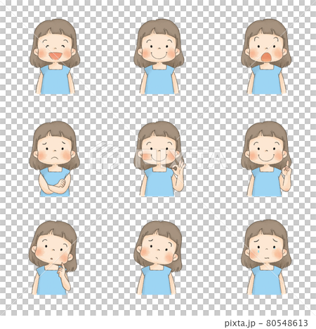 女孩套裝夏裝（表情，淺藍色衣服） 80548613