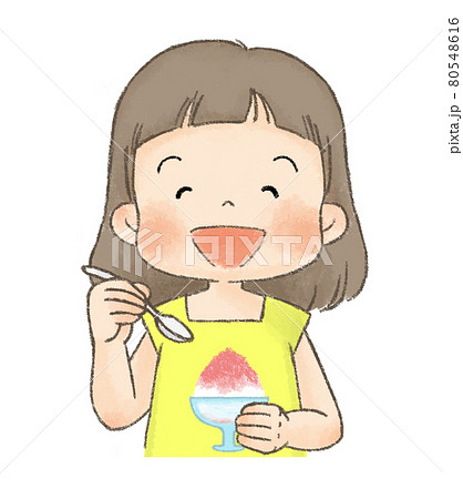 かき氷を食べる子供 女の子 のイラスト素材