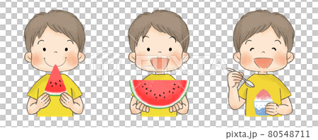 吃西瓜和刨冰的兒童(男孩) 吃西瓜和刨冰的兒童(男孩) 80548711