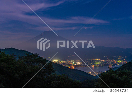 （山梨県）御坂道から望む、夏富士　夜景 80548784